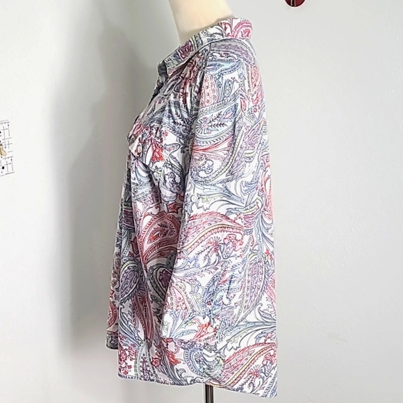 Croft & Barrow Pink, Blue & White Floral Buttondown Blouse, Size XXL - Picture 6 of 10